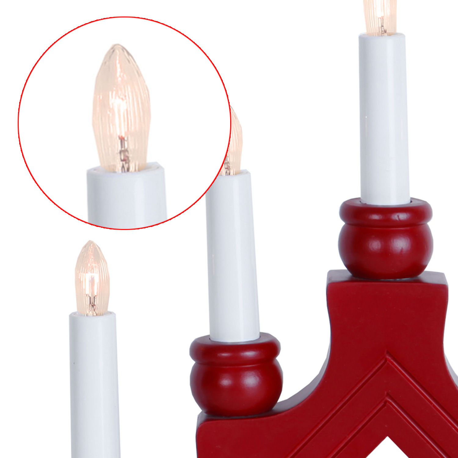 Fensterleuchter KARIN - 5 warmweiße Glühlampen - L: 30cm, H: 28cm - Schalter - Rot