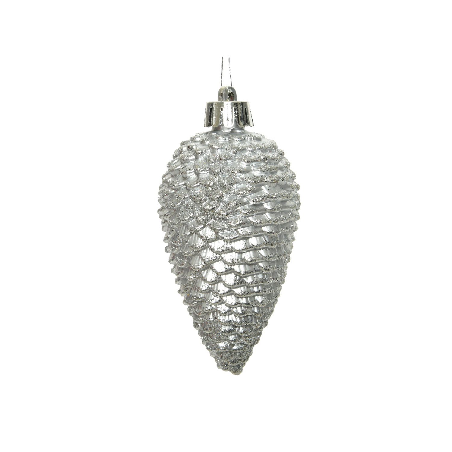 Christbaumschmuck ZAPFEN - Weihnachtsbaumschmuck - bruchfest - glitzernd - H: 8cm - silber - 6er Set