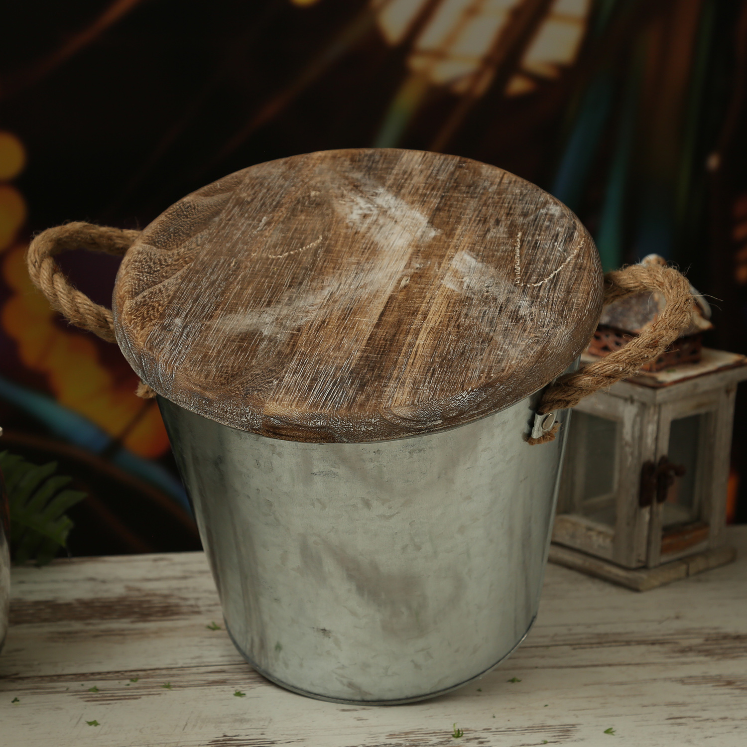 XL Duftkerze CITRONELLA - im Metalleimer mit Deckel - 3-Docht - Echwachs - H: 23cm -  silber