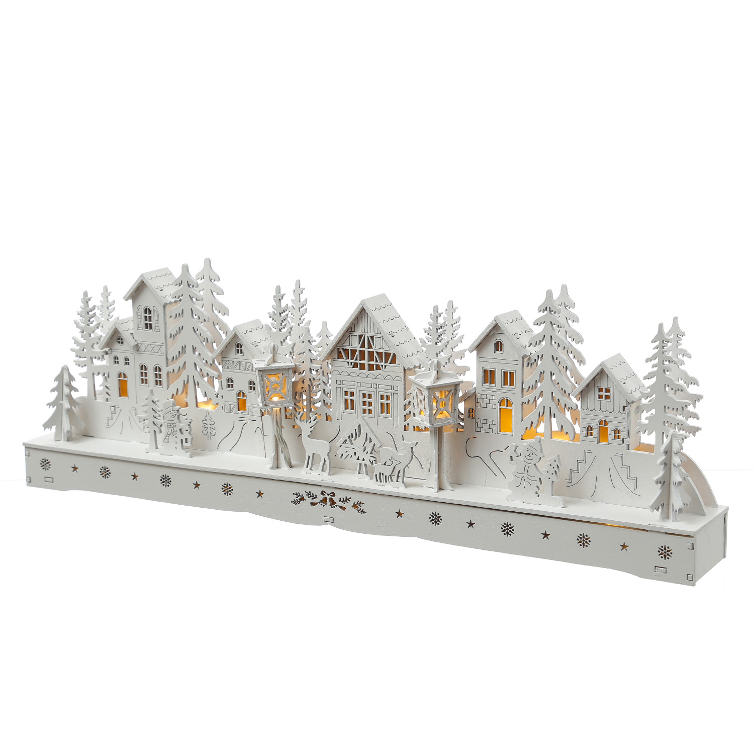 LED Holzdekoration Weihnachtsdorf - beleuchtete Winterlandschaft - L: 45cm - Timer - weiß