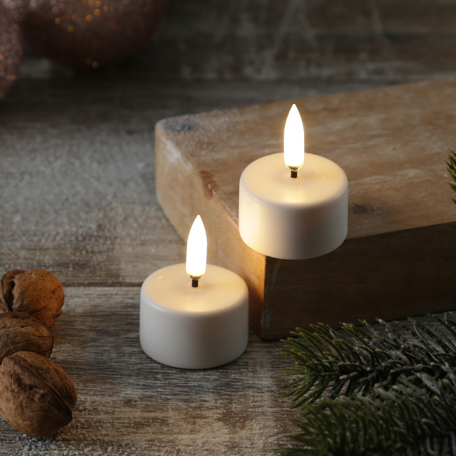 LED Teelichter THEA - D: 4cm - H: 5,3cm - Timer - Batteriebetrieb - weiß - 2er Set