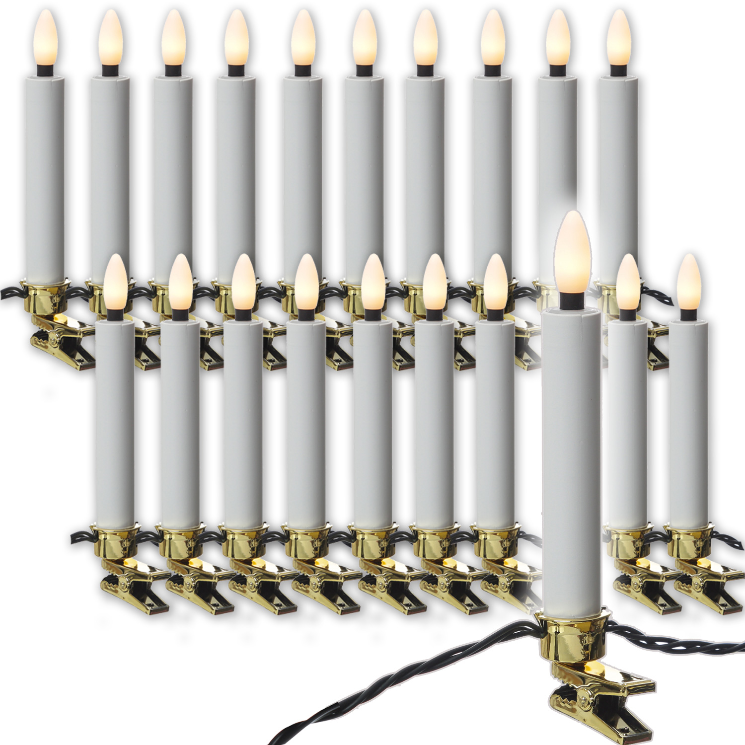 LED Kerzenlichterkette - 20 Christbaumkerzen - Weihnachtsbaumlichterkette - L: 9,5m - Innen/Außen