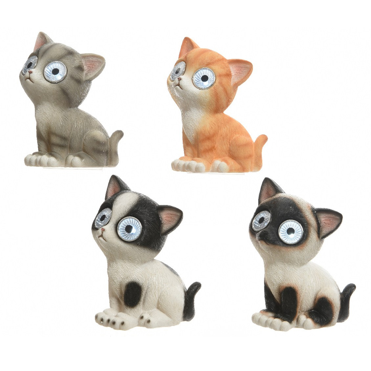 LED Solar KATZE BELLA - Gartenfigur - 2 kaltweiße LED - H: 16cm - schwarz/weiß