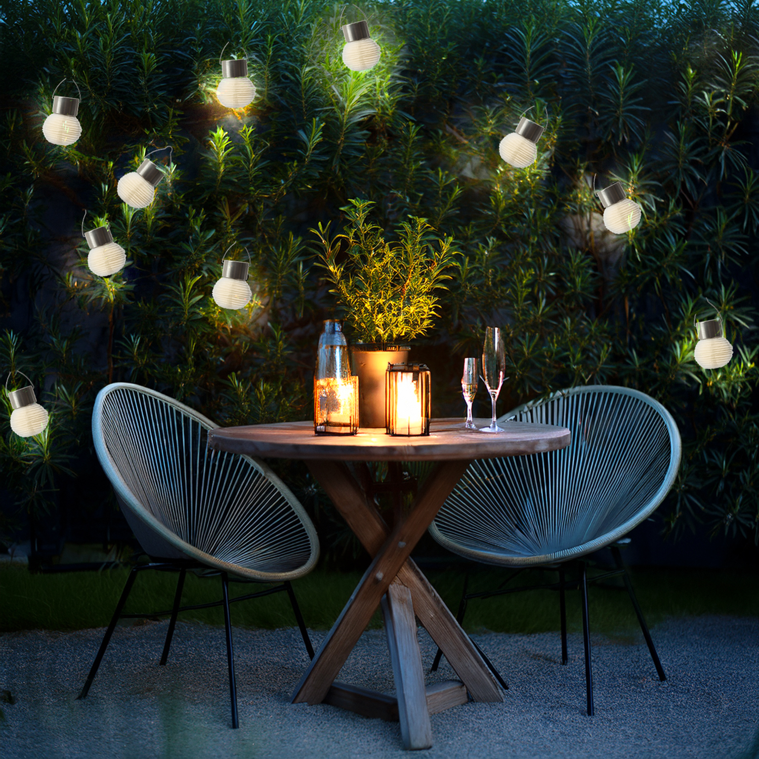 LED Solar Mini Lampions - 1 warmweiße LED - H: 9,5cm - D: 7cm - Lichtsensor - weiß - 10er Set
