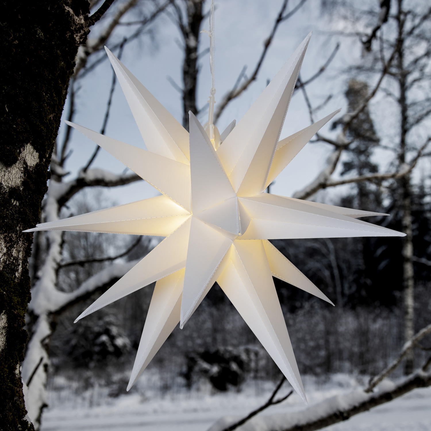 LED Outdoor 3D Stern "Alice" - hängend - 12 warmweiße LED - D: 60cm - Batterie - Timer - weiß