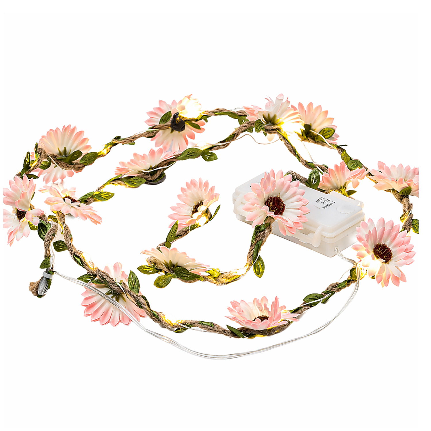 LED Lichterkette Blumen - 20 warmweiße LED - Batterie - Timer - L: 1,45m - für Außen - rosa