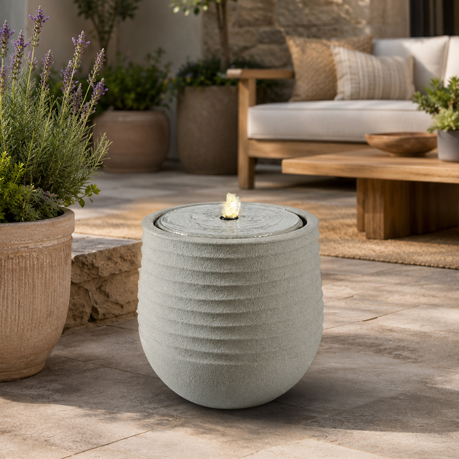 LED Gartenbrunnen CORDOBA - D: 40cm - Steinoptik  - mit Kreislaufpumpe - outdoor