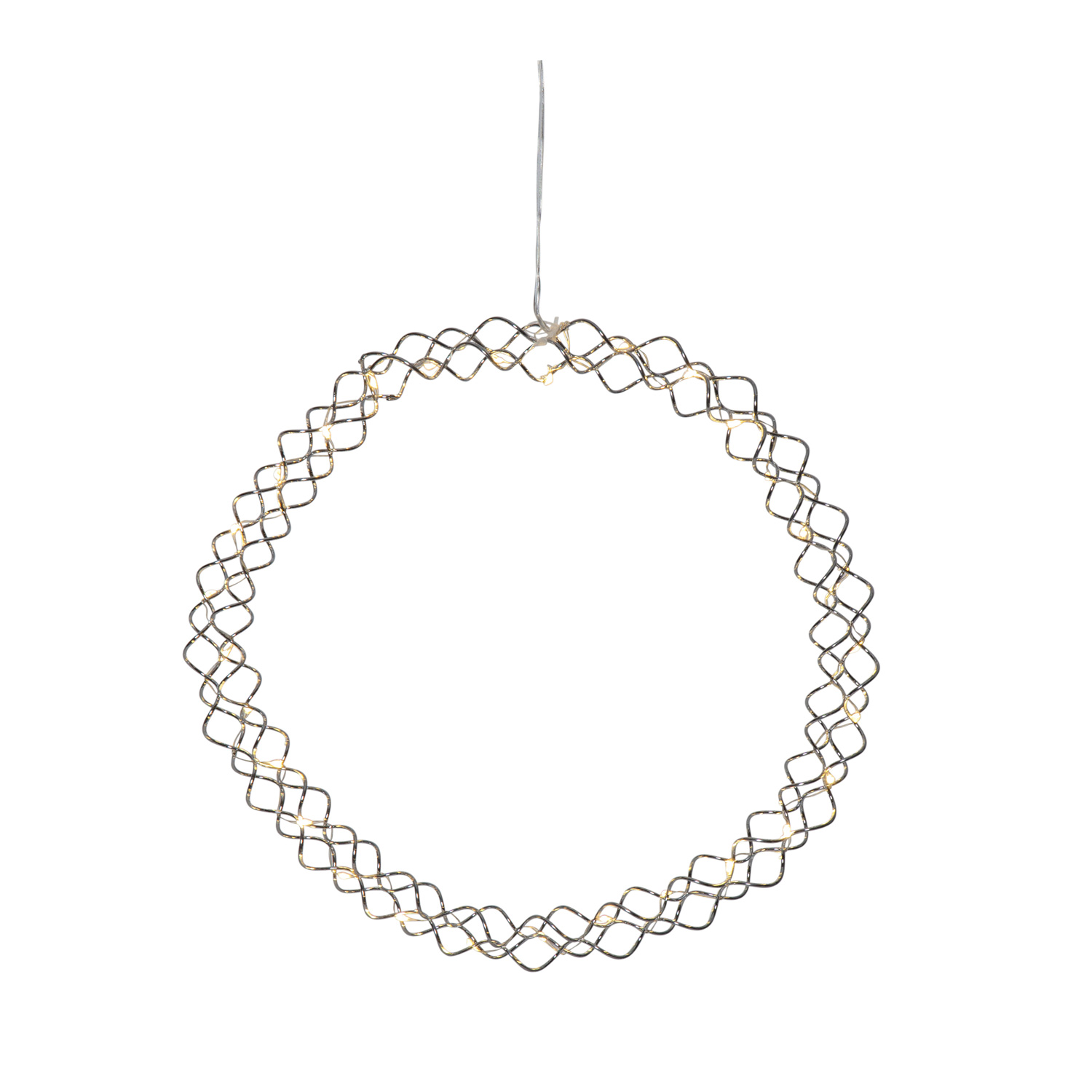 LED Kranz "Hoop" - 30 warmweiße LED - D: 30cm - Material: Metall - Batteriebetrieb - Timer - silber