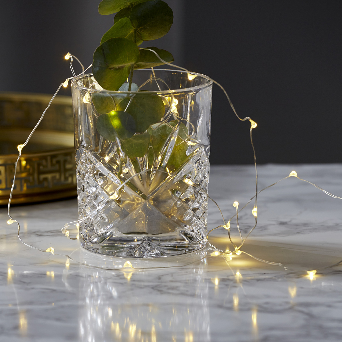LED Drahtlichterkette "Dew Drop" - 20 warmweiße LED - silberner Draht - 1m - Batteriebetrieb - Timer