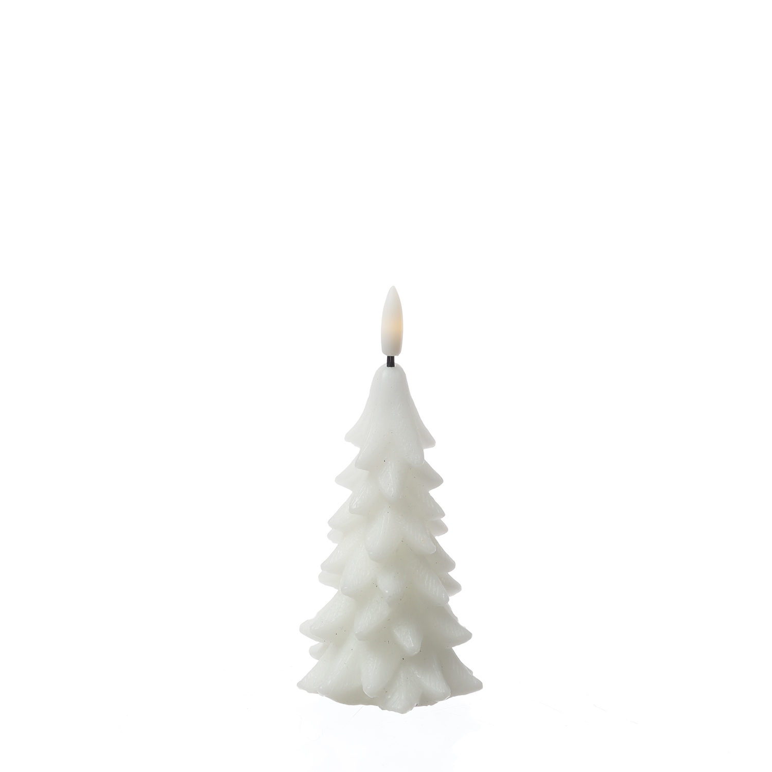 LED Kerze Tannenbaum - Echtwachs - 3D Flamme - inkl. Batterie - H: 16cm - Timer - weiß