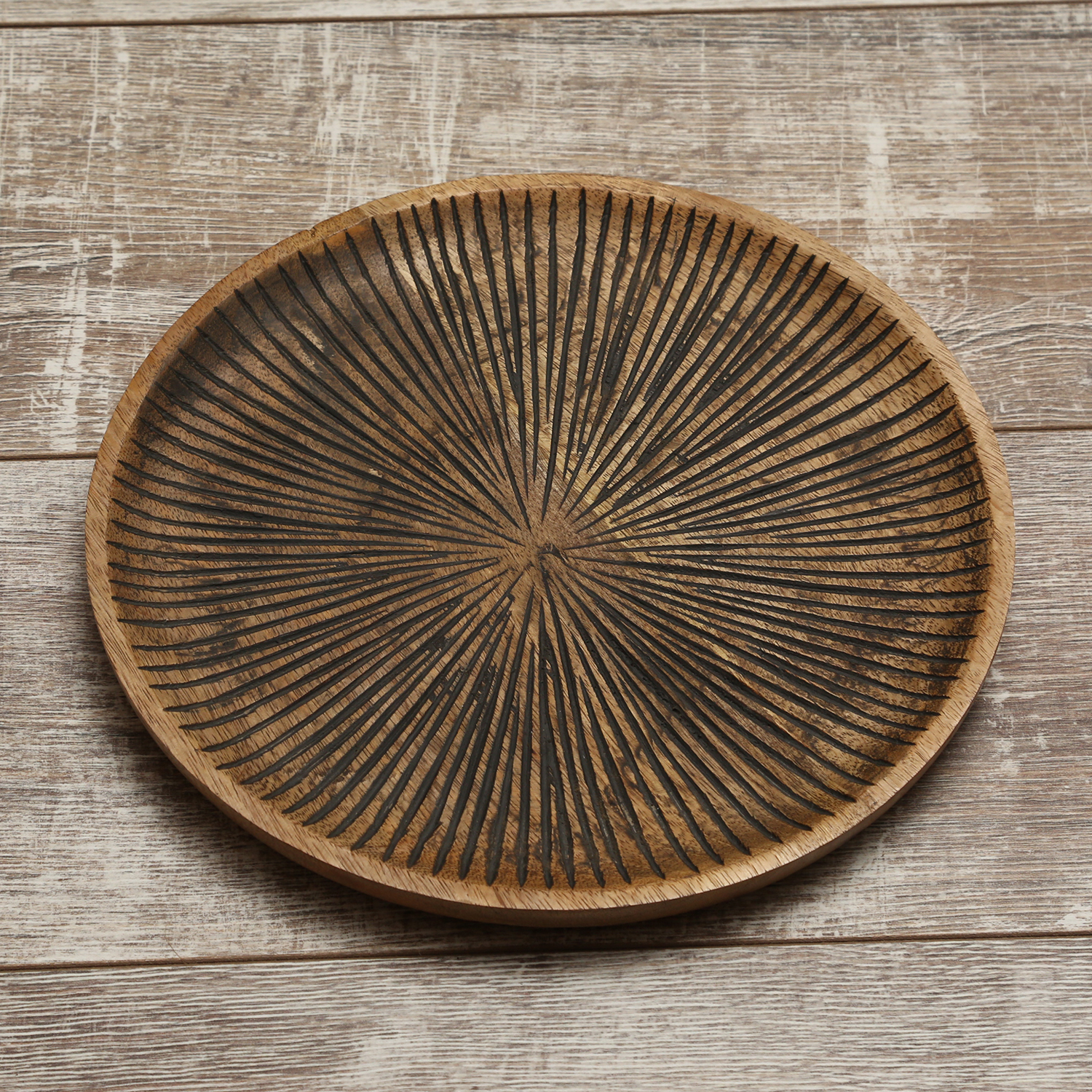 Holzteller - Dekotablett - rund - Mangoholz - D: 29cm - H: 2cm - natur, schwarz