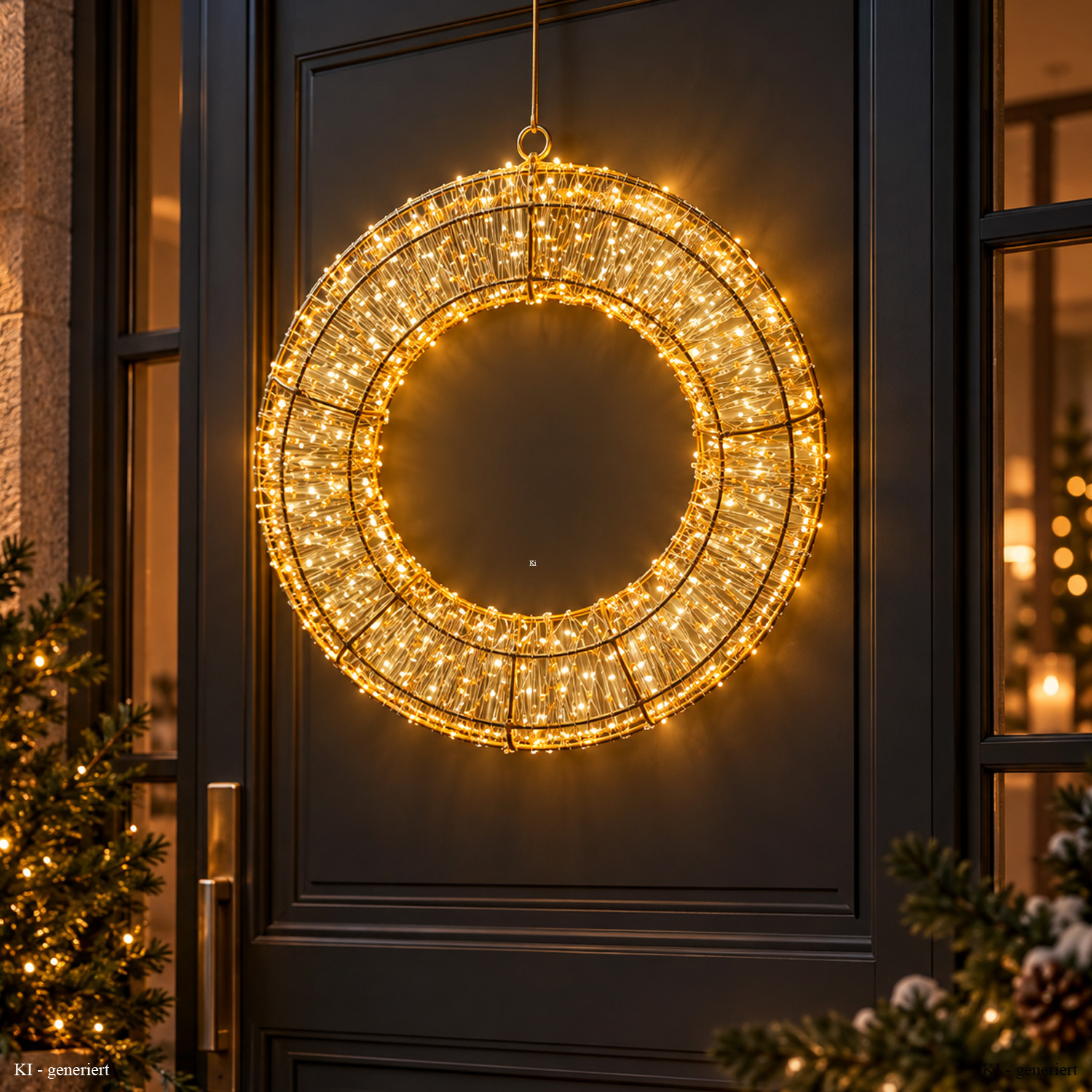 LED Kranz abgeflacht - goldener Lichterkranz mit 1500 LED - D: 40cm - 8Modi/Timer - Innen/Außen