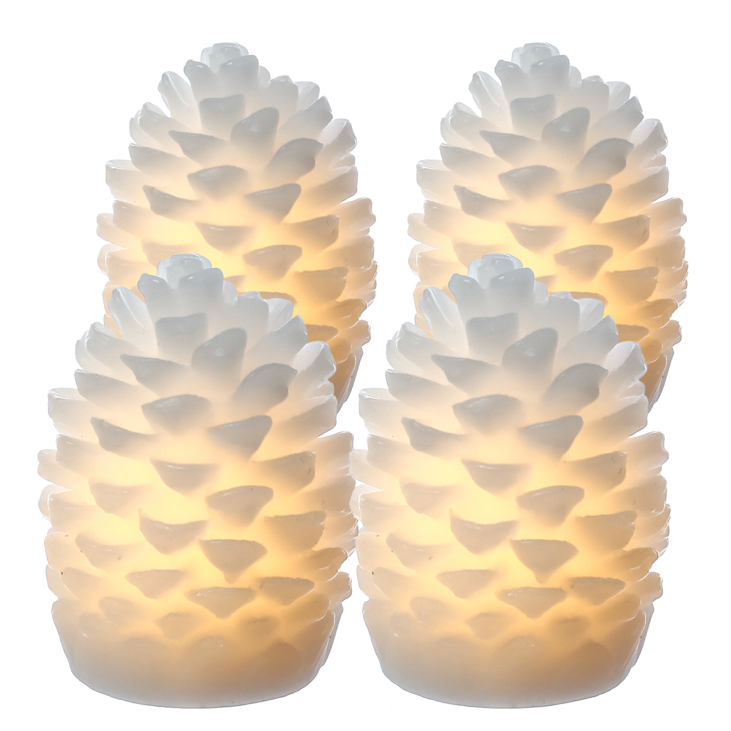 LED Kerzen Tannenzapfen - 4 Mini Zapfen aus Echtwachs - H: 7,5cm - inkl. Batterien - weiß - 4er Set