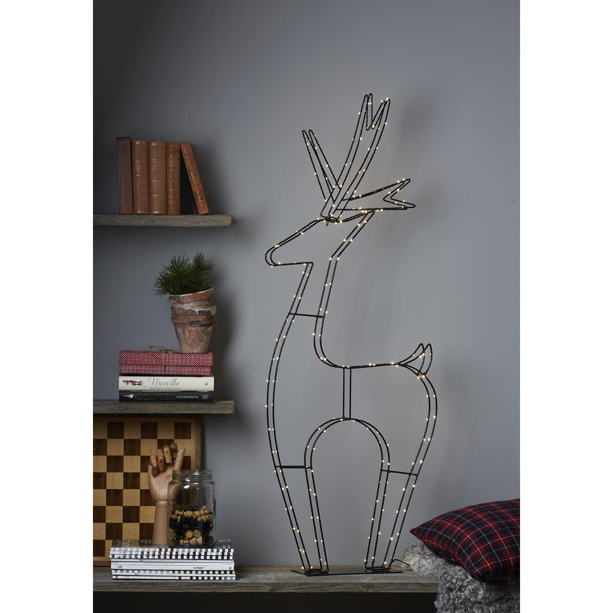 LED-Leuchtfigur Rentier "Cupid" - 170 warmweiße LED - H: 120cm, B: 45cm - Metall - stehend - schwarz