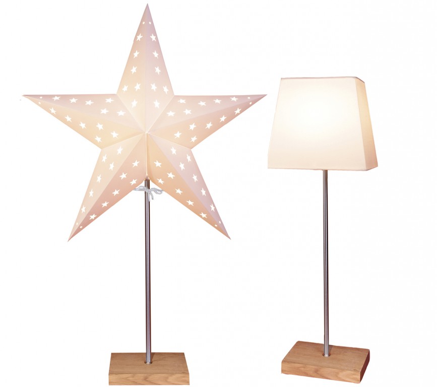 Papierstern/Dekoleuchte "Leo" - stehend - 5-zackig - Ø 43cm, H: 65cm - E14 - inkl.Kabel - weiß/braun