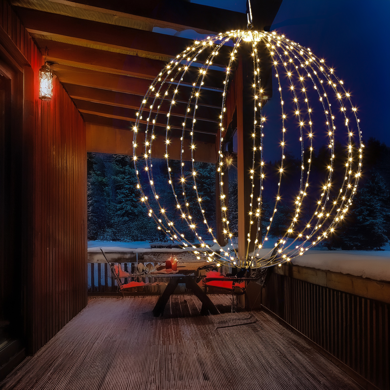 LED Drahtkugel - 3D Leuchtkugel - D: 58cm - 480 bernstein LED - faltbar - 8 Modi/Timer - Innen/Außen