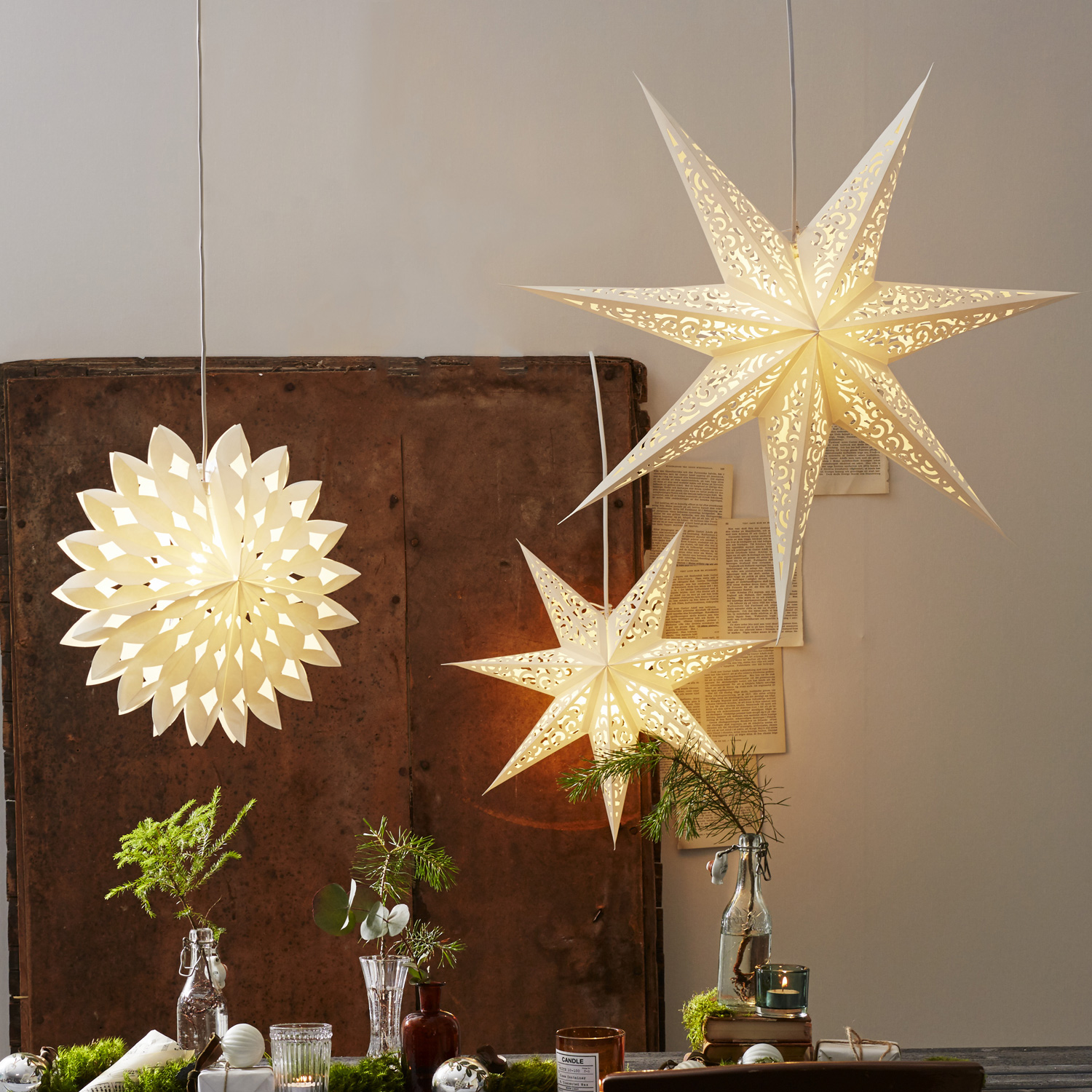 Papierstern "Lace" - hängend - 7-zackig - Ø 80 cm - weiß