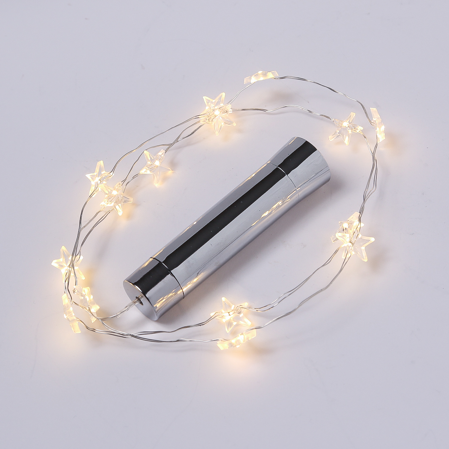 LED Lichterkette KORKEN Sterne - Flaschenverschluss - 15 warmweiße LED - L: 80cm - Timer - silber