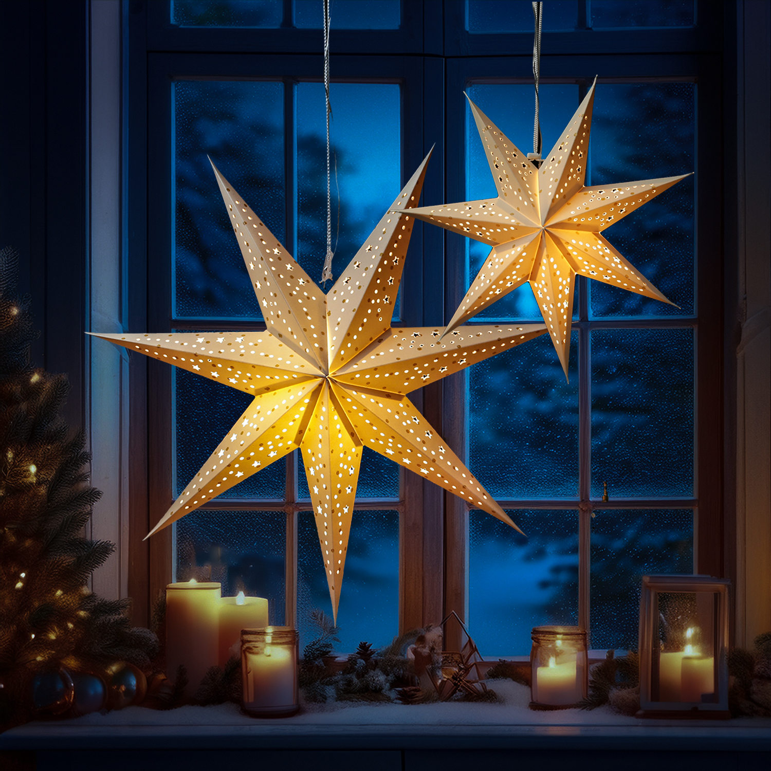 LED Papierstern mit Stoffbezug - Samtstern - inkl. Kabel und LED Leuchtmittel - D: 58cm - Timer