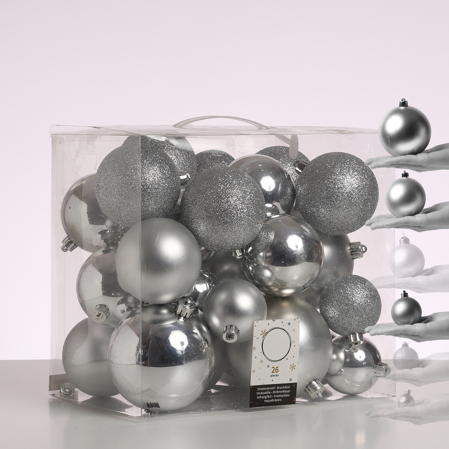 Christbaumkugel - Weihnachtsbaumkugel  - bruchfest - glänzend matt glitzernd - silber - 26er Set