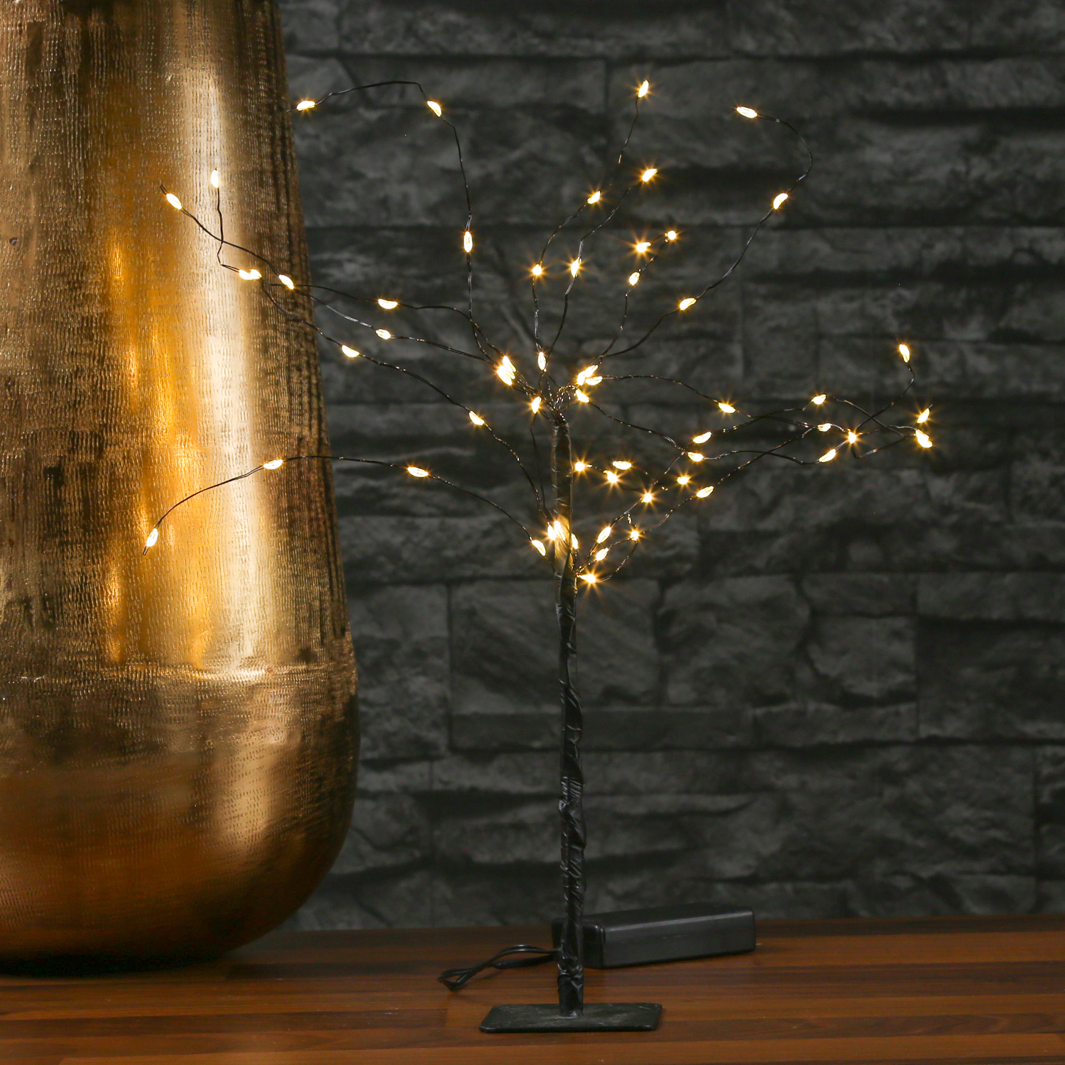 LED Baum Mini - Weidenbaum - Dekoleuchte - 60 warmweiße LED - Batteriebetrieb - schwarz