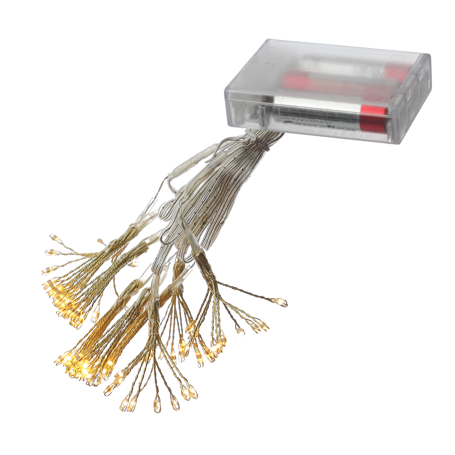 LED Lichterkette Pusteblume - Feuerwerk Blume - 50 Tautropfen LED - 5 Blüten - L: 1m - Timer - gold