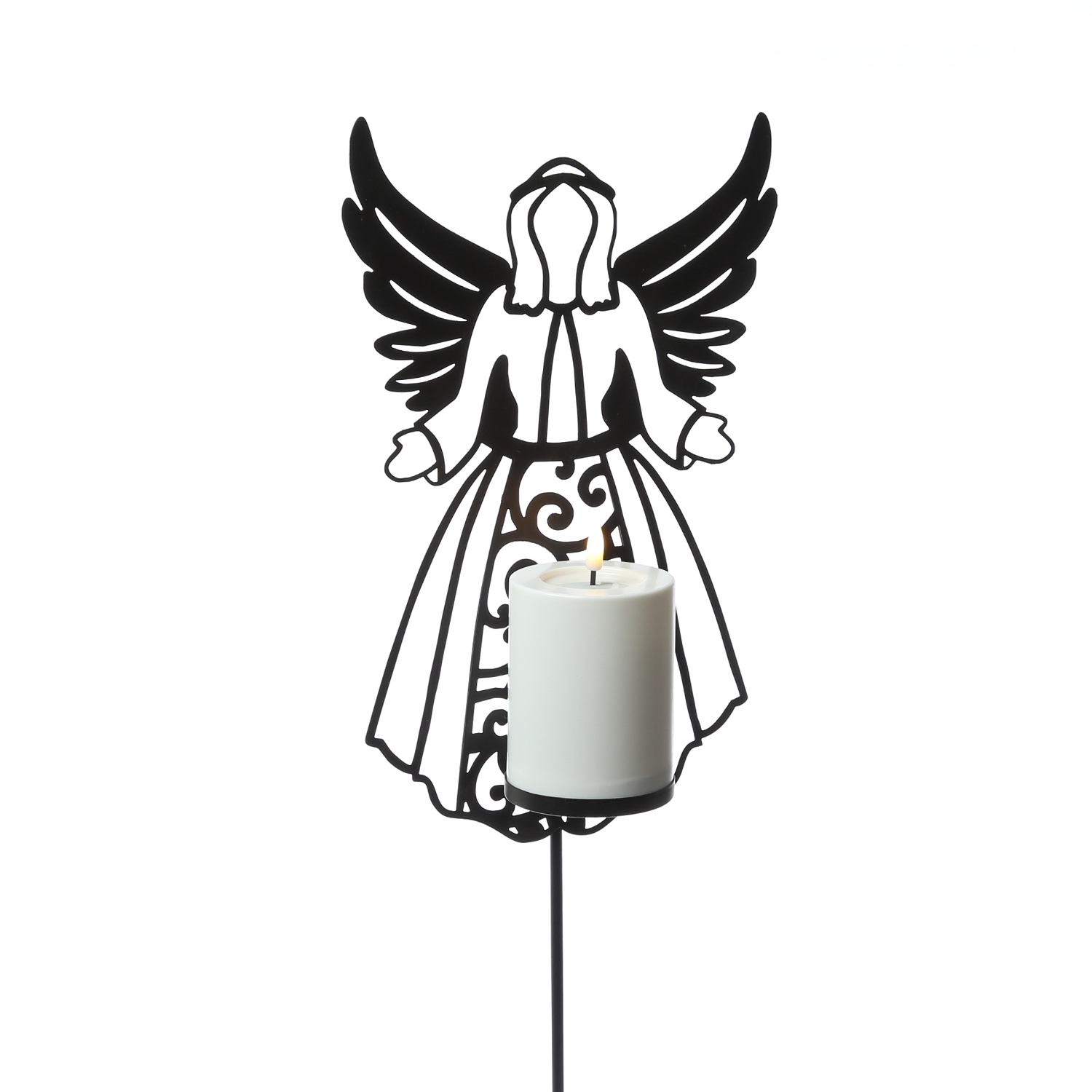 LED Grablicht Engel mit LED Kerze - Gartenfigur - H: 56cm - Timer - bis zu 2500 Stunden