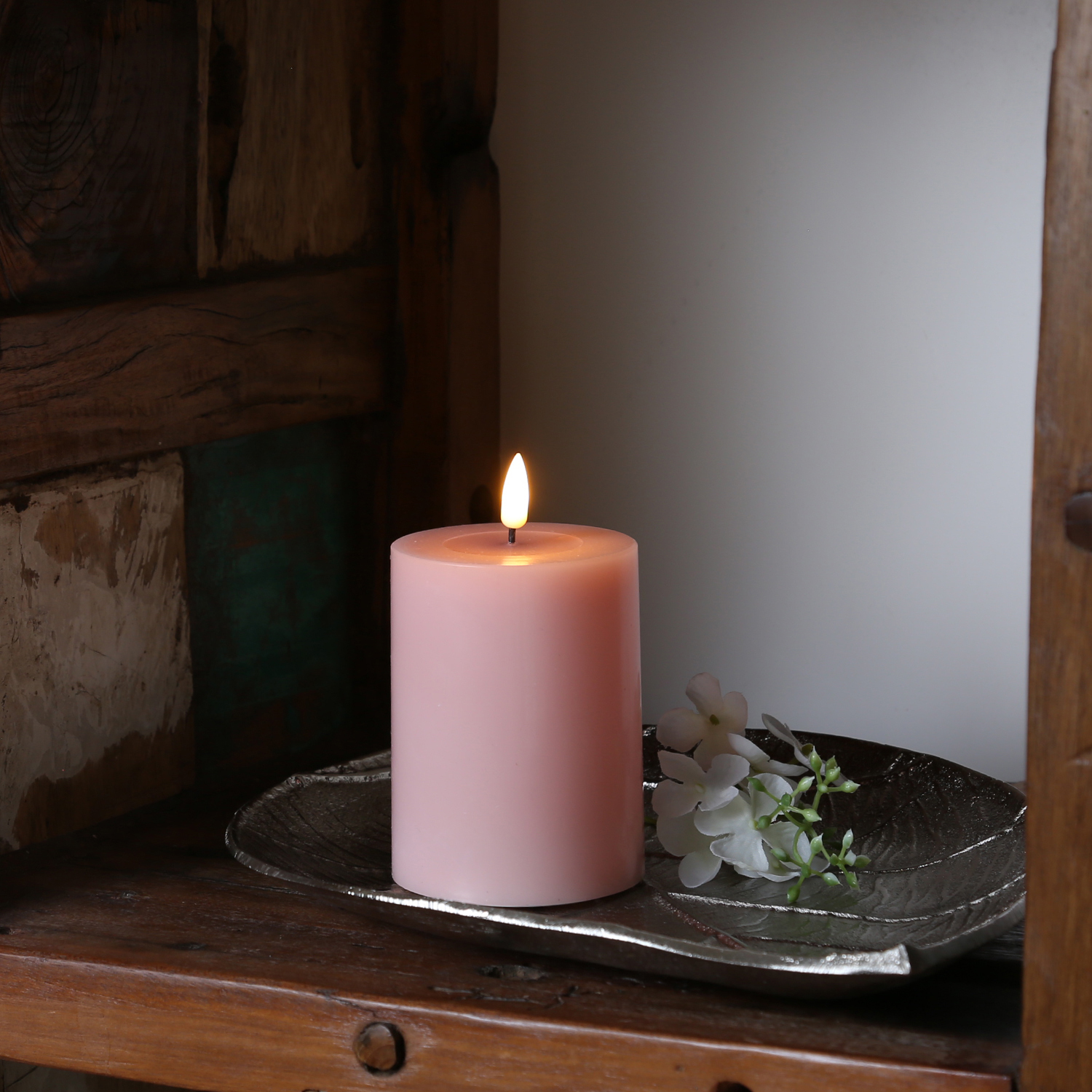 LED Stumpenkerze MIA - Echtwachs - realistische 3D Flamme - H: 10cm - Batteriebetrieb - rosa