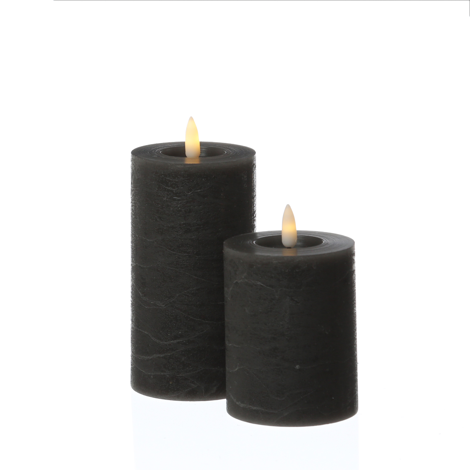 LED Kerze LINA - Rustik-Optik - Echtwachs - 3D Flamme - H: 15cm - D: 7cm - Batterie - Timer - grau