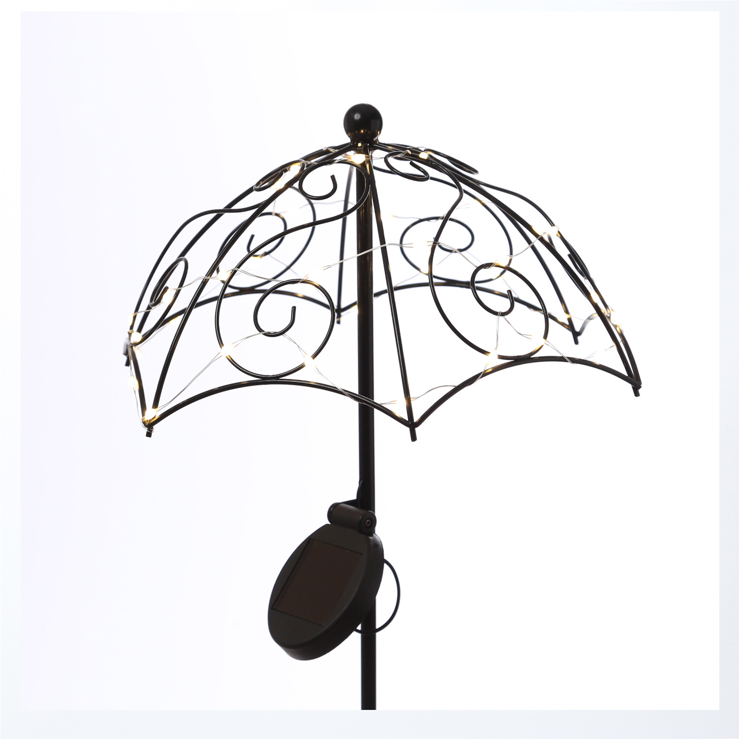 LED Solar Gartenstecker REGENSCHIRM - 35 warmweiße LED - H: 69cm - Lichtsensor - schwarz