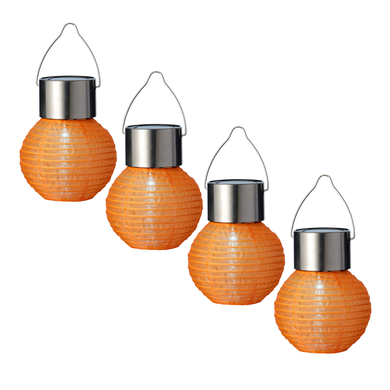 LED Solar Mini Lampions - kaltweiße LED - H: 9,5cm - D: 7cm - Lichtsensor - orange - 4er Set