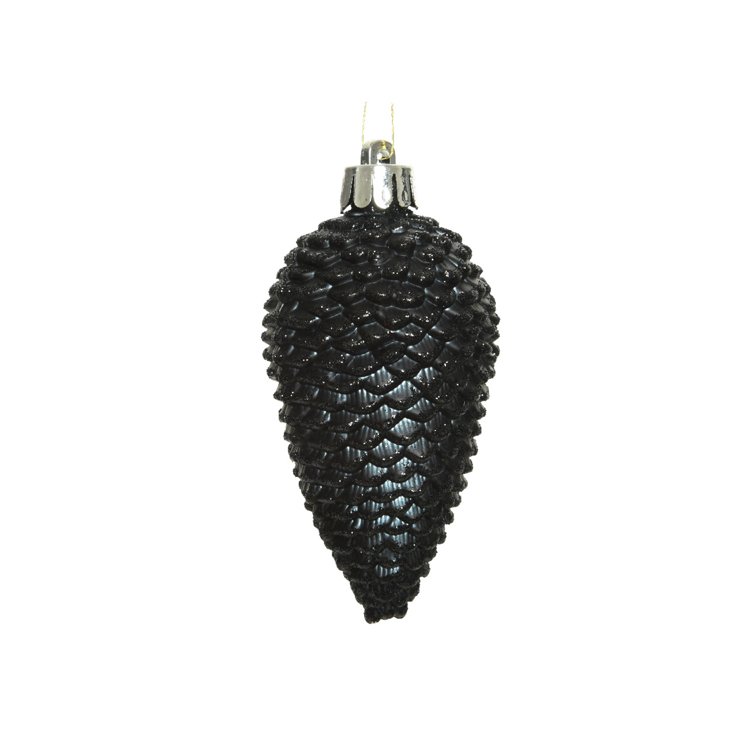 Christbaumschmuck ZAPFEN - Weihnachtsschmuck - bruchfest - glitzernd - H: 8cm - schwarz - 6er Set