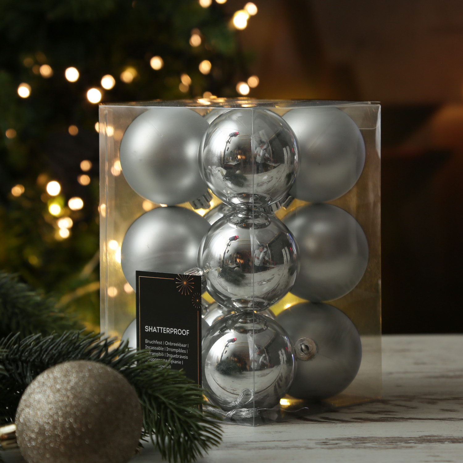 Christbaumkugeln - Weihnachtbaumskugeln - bruchfest - D: 6cm - glänzend/matt  - silber - 12er Set