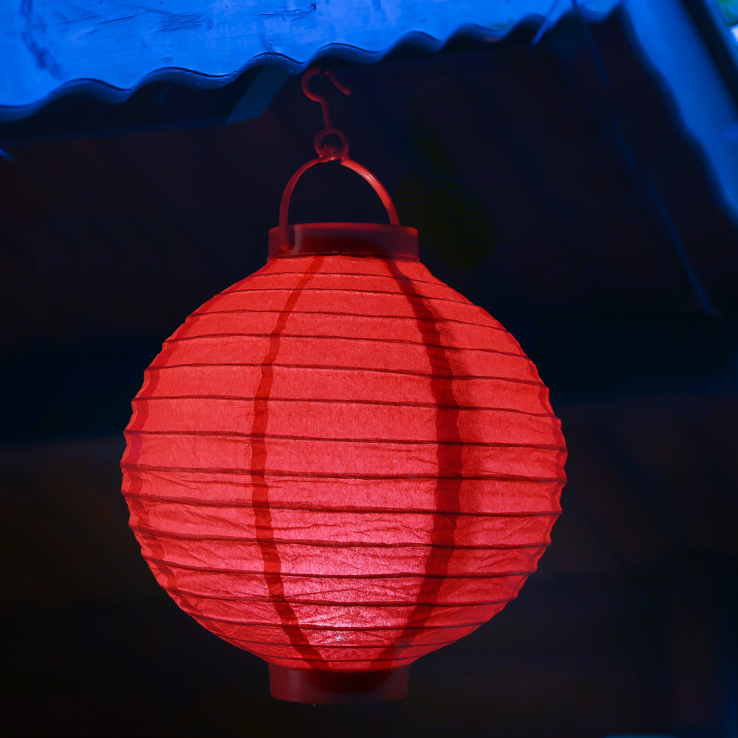 LED Solar Lampion - kaltweiße LED - H: 23cm - D: 20cm - Lichtsensor - rot