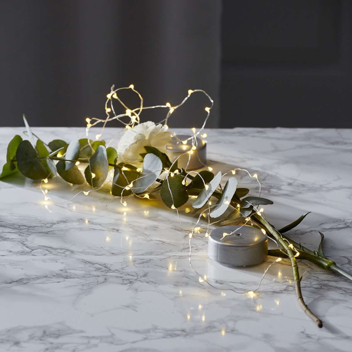 LED Drahtlichterkette "Dew Drop" - 20 warmweiße LED - silberner Draht - 1m - Batteriebetrieb - Timer