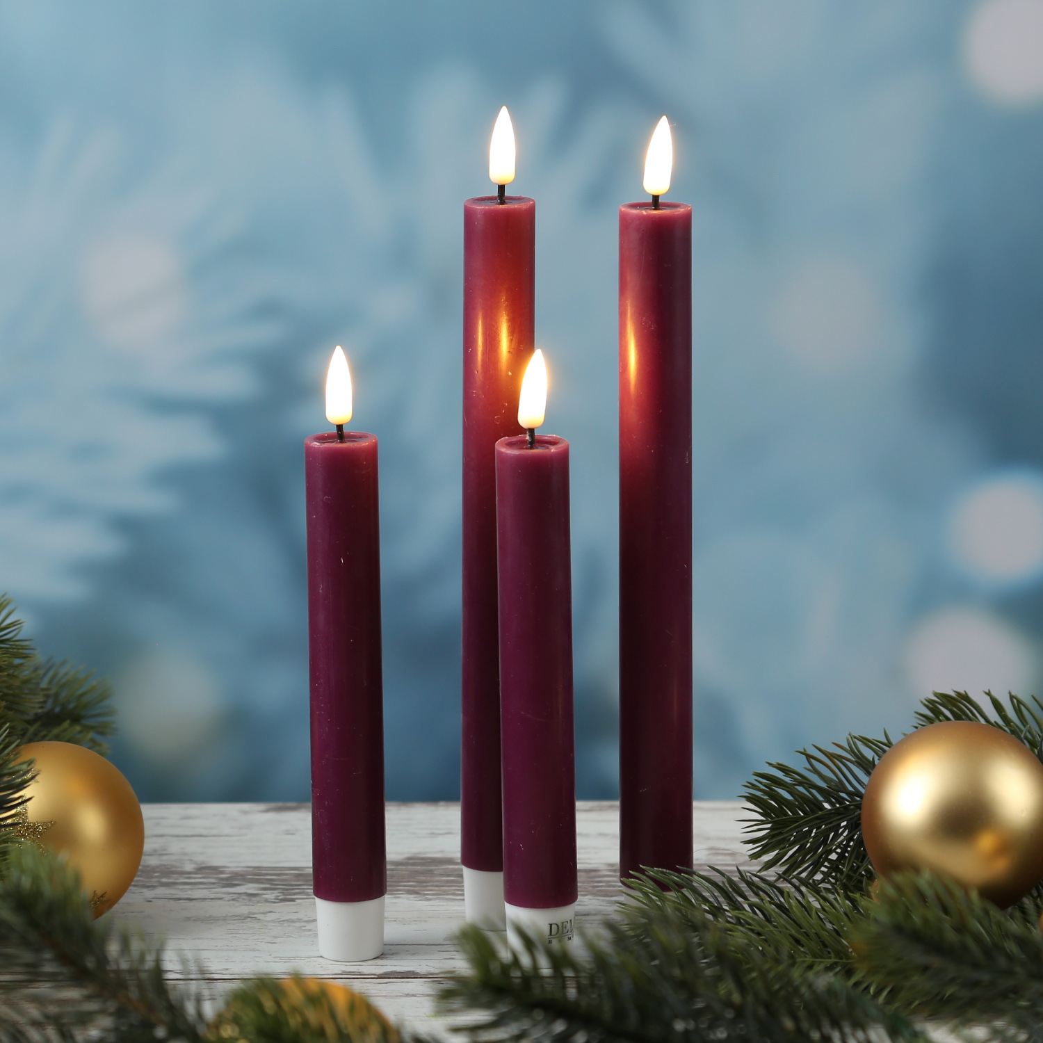LED Stabkerzen MIA - Echtwachs - realistische 3D Flamme - H: 24cm - beere - 2 Stk