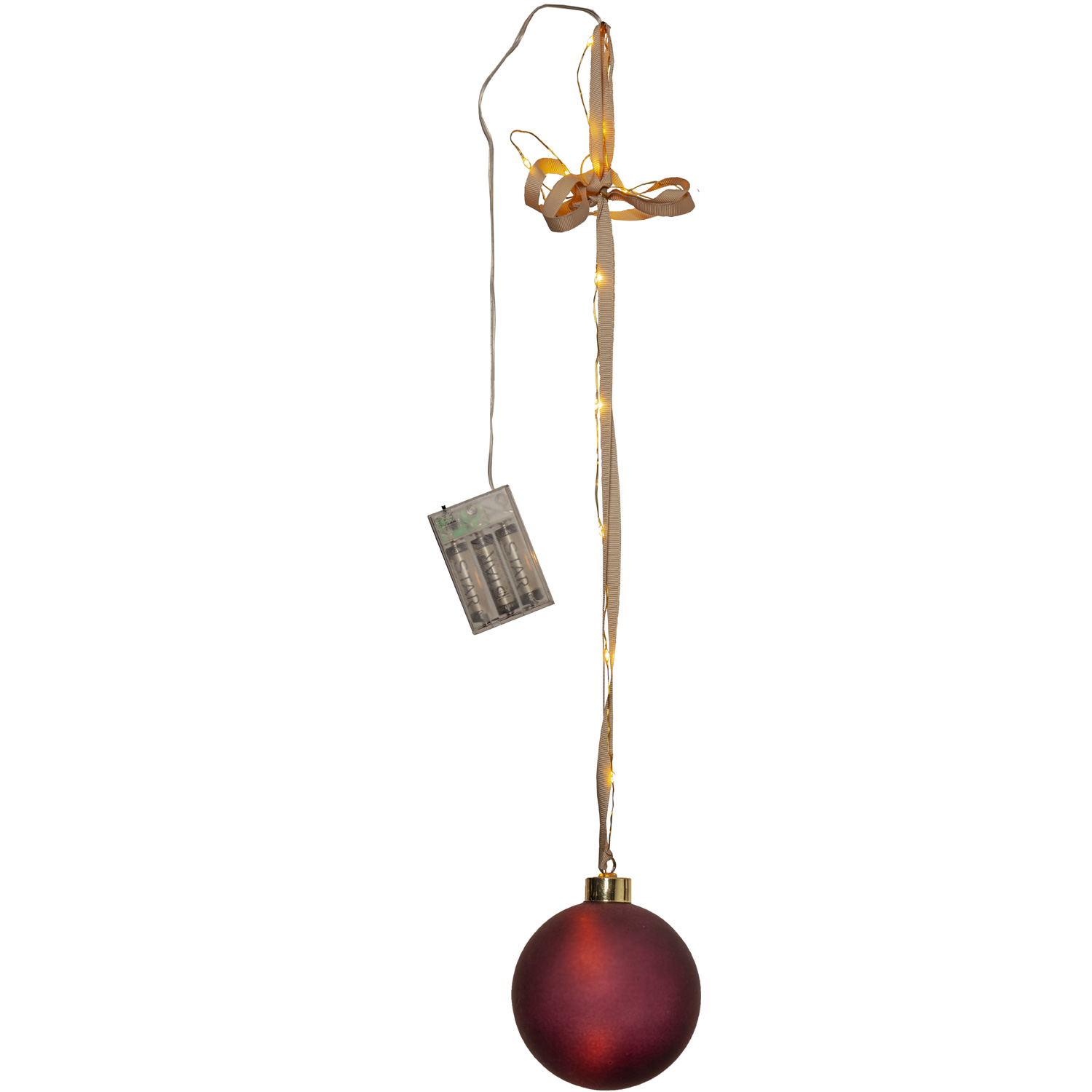 LED Christbaumkugel - Weihnachtskugel - Glas - 16 warmweiße LED - D: 10cm - Timer - Batterie - rot