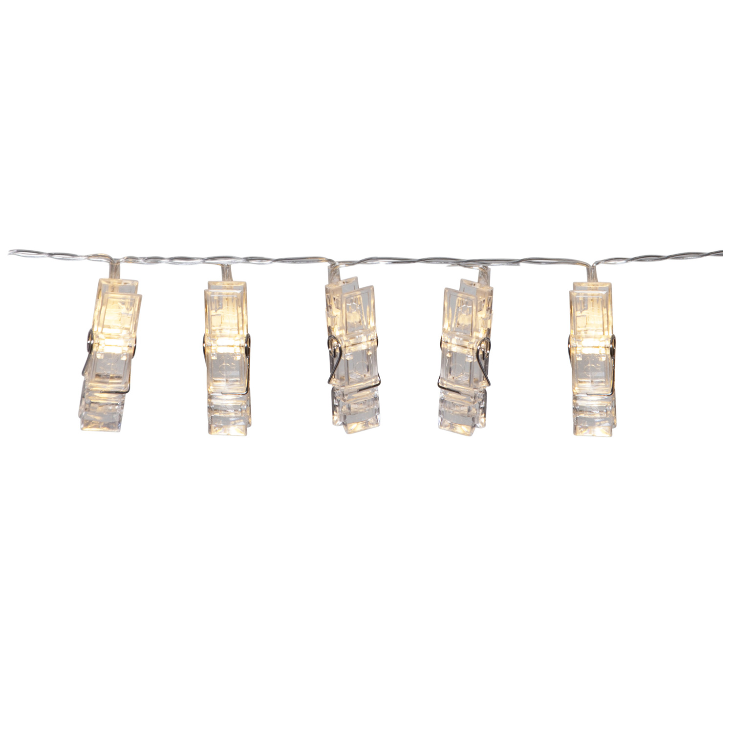 LED Clip Lichterkette - 10 Wäscheklammern für Fotos - warmweiße LED - 1,35m - Batterie - transparent