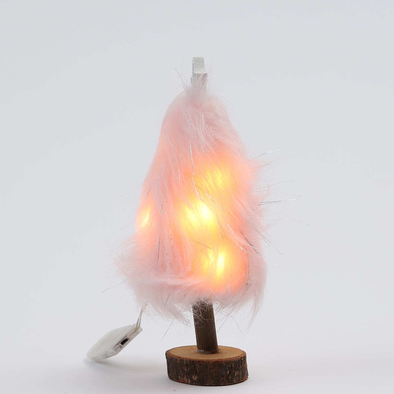 LED Dekobaum PLÜSCH mit Sternspitze - Plüschfell - 8 warmweiße LED - H: 19,5cm - Batterie - rosa
