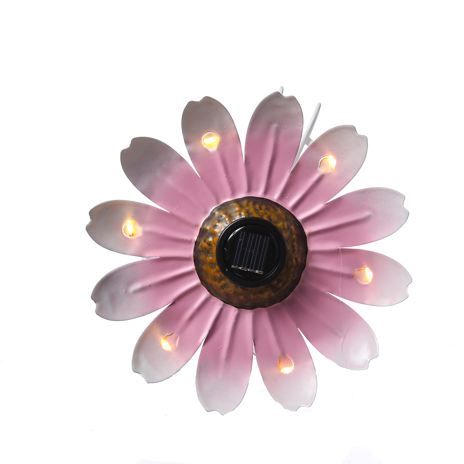 LED Solar Blume - hängend - Metall - 6 warmweiße LED - H: 14cm - Lichtsensor - rosa