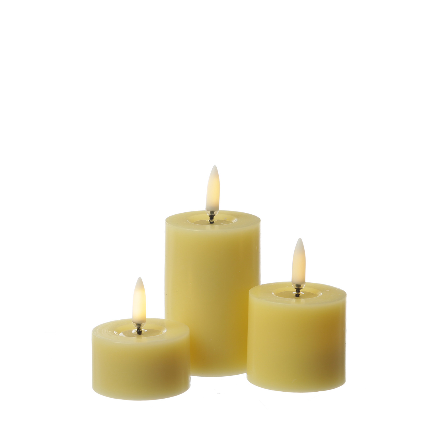 LED Mini Kerzenset THEA - Echtwachs - 3 Größen - D: 5cm - Timer - gelb - 3er Set