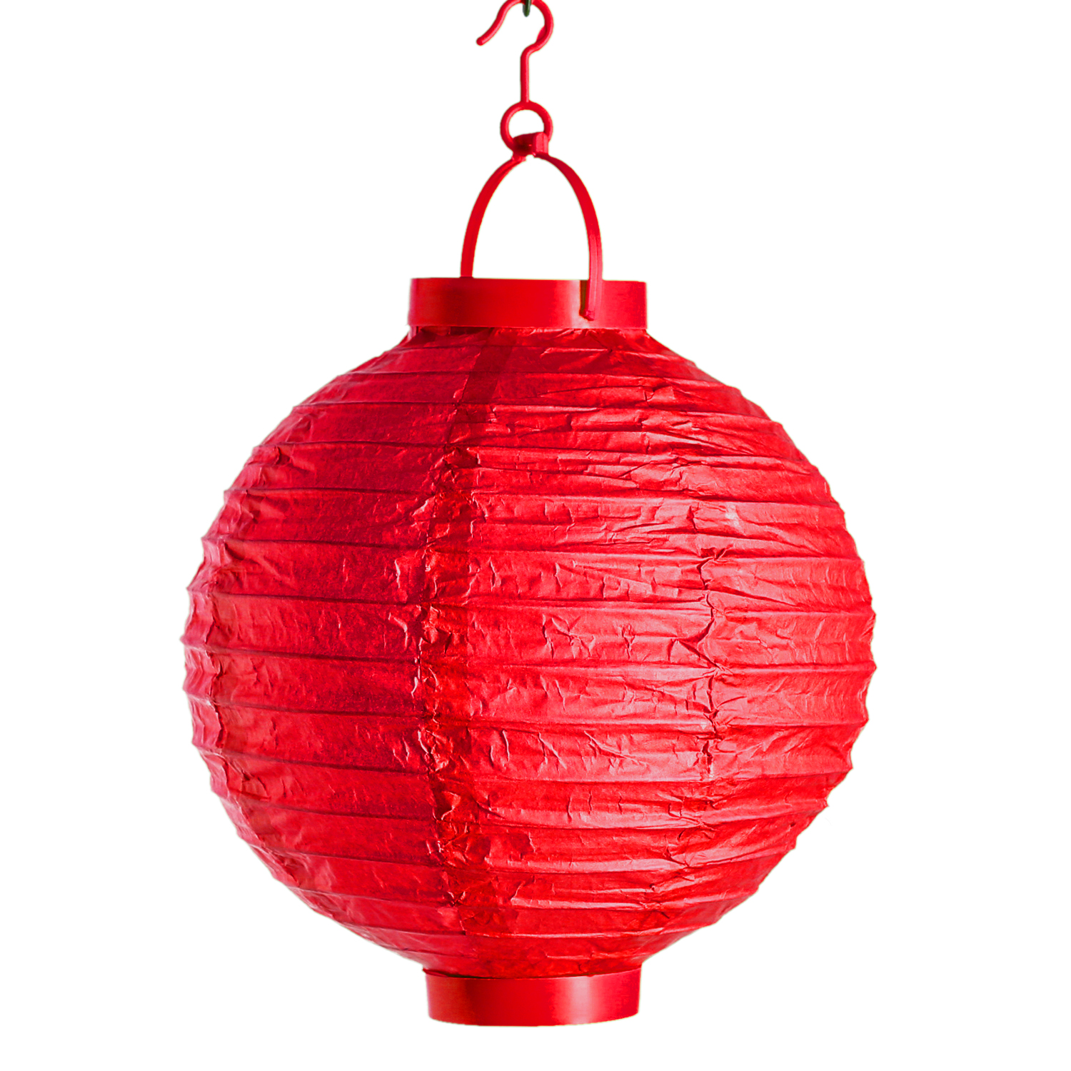 LED Solar Lampion - kaltweiße LED - H: 23cm - D: 20cm - Lichtsensor - rot