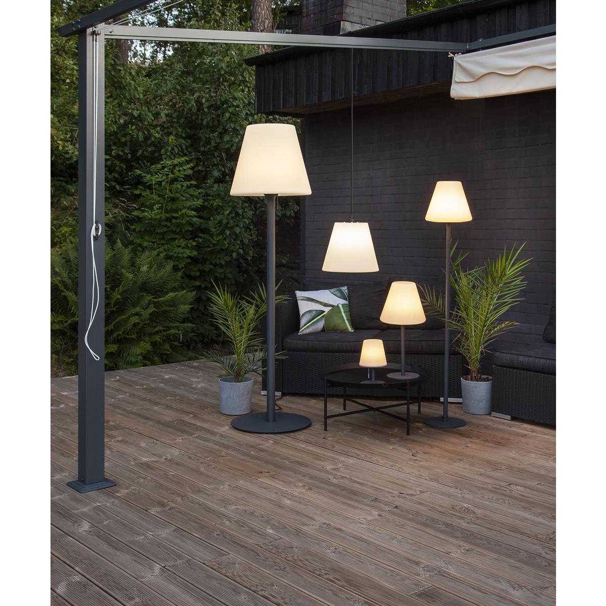 Garten Beistelllampe/Stehlampe - H: 187cm - weißer Lampenschirm, D: 50cm - E27 Fassung - Outdoor