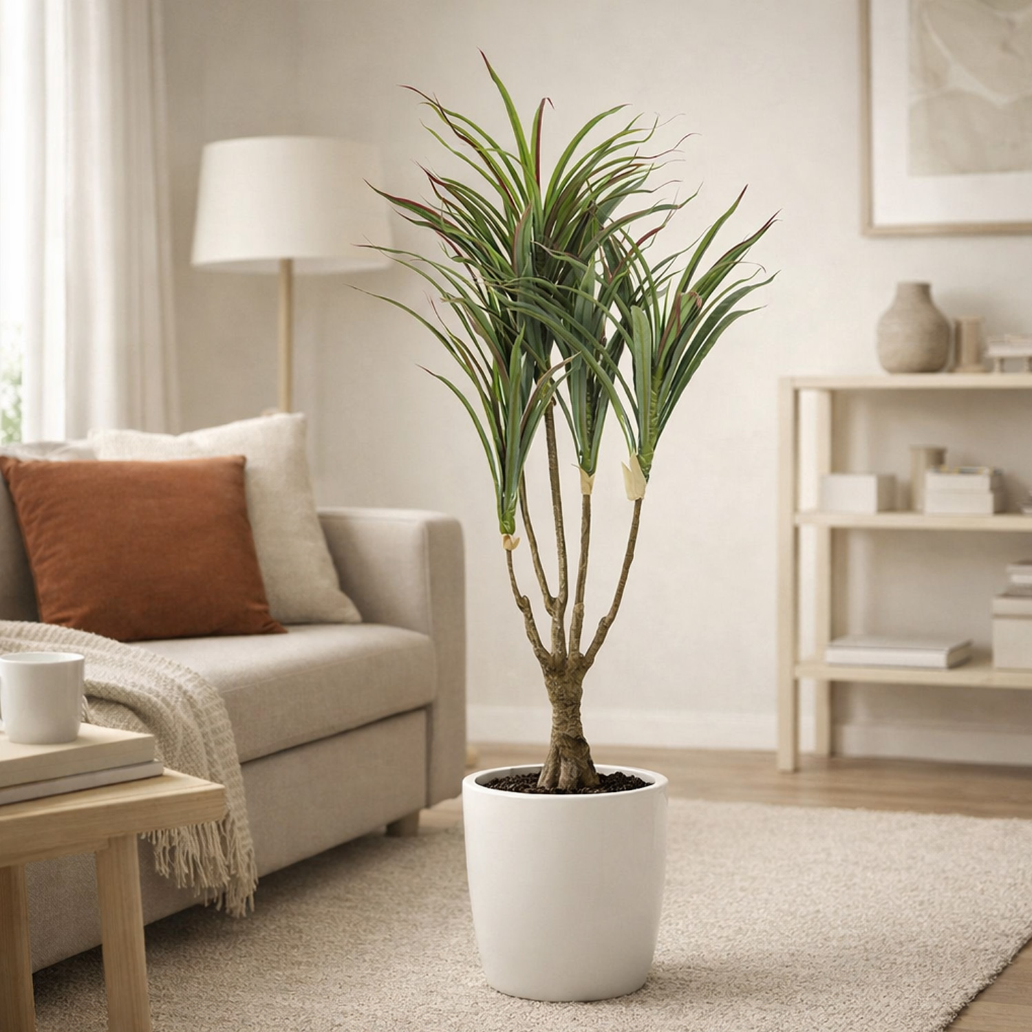 Dracena Kunstpflanze kleiner künstlicher Drachenbaum grün-rot 90cm