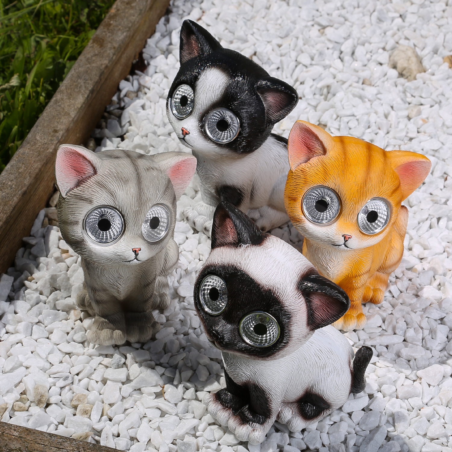 LED Solar KATZE CHARLIE - Gartenfigur - 2 kaltweiße LED - H: 16cm - weiß/schwarz