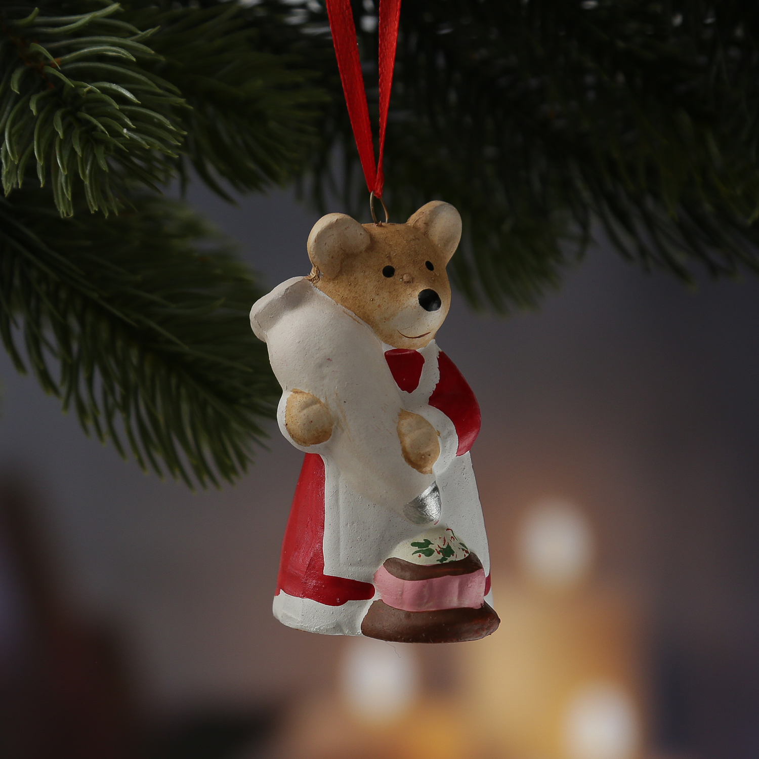 Weihnachtsbaumschmuck Maus mit Spritzbeutel und Törtchen - Christbaumschmuck - Polyresin - H: 8cm