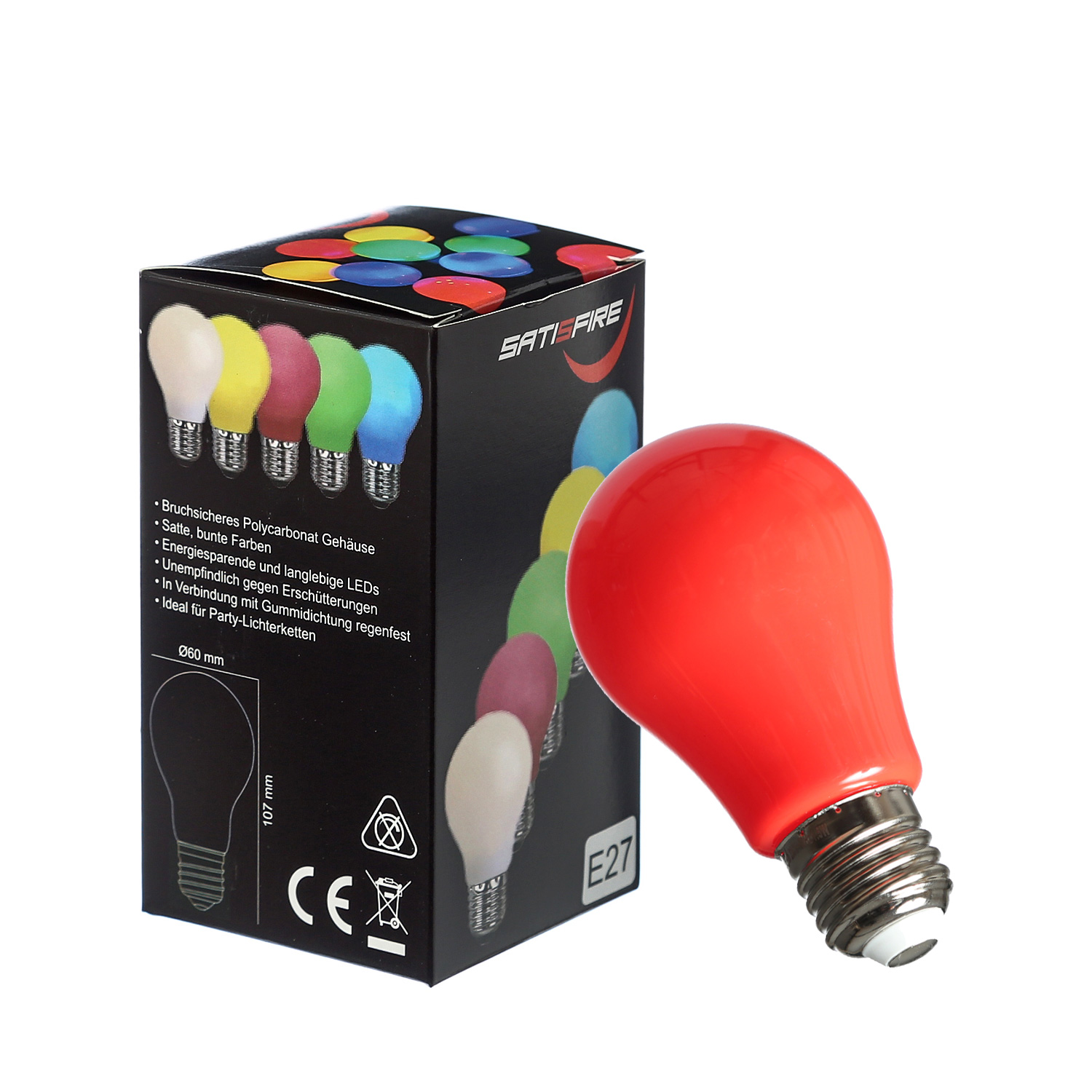 LED Leuchtmittel Tropfenlampe A60 Polycarbonat Rot 2W