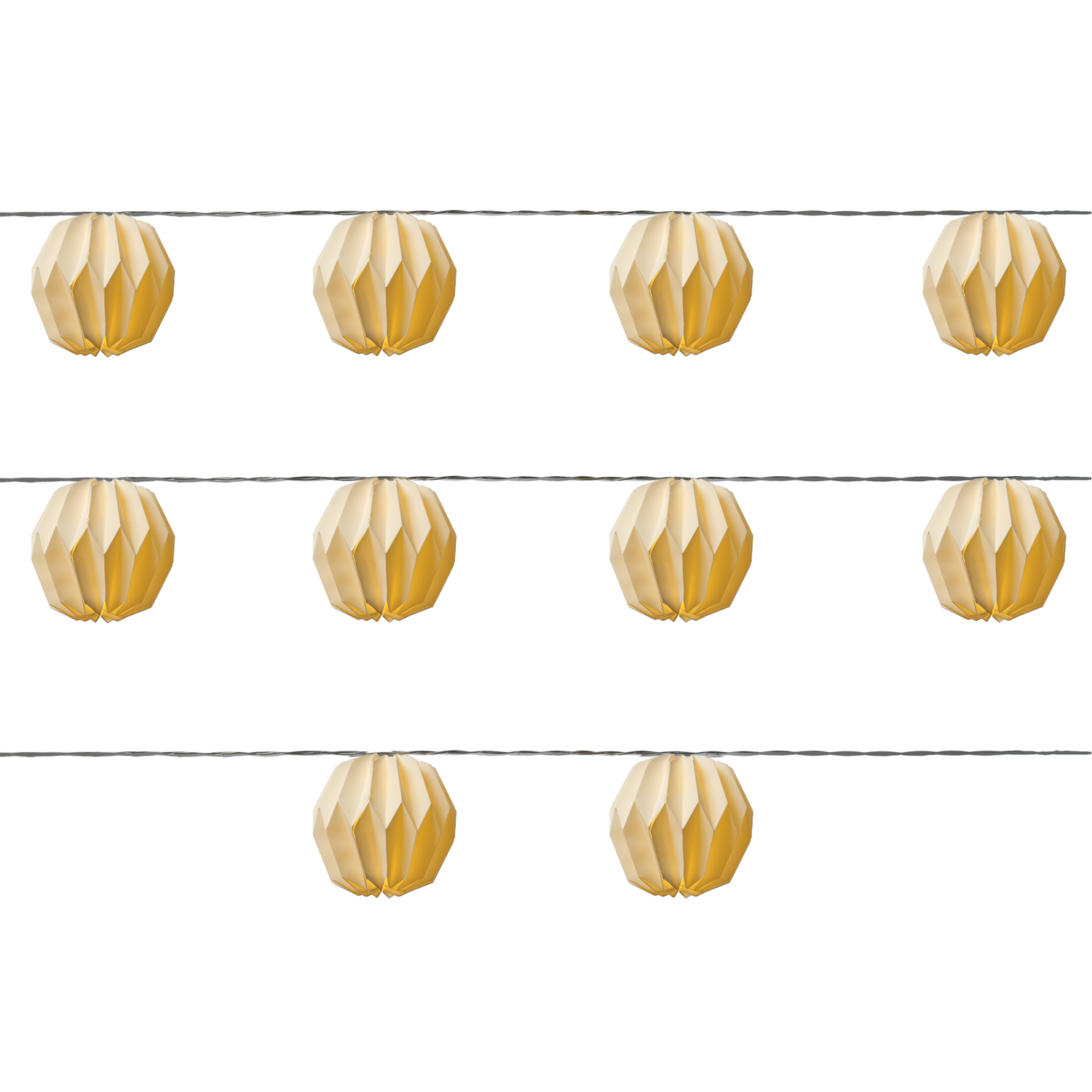 LED Lichterkette Origami Lampions - 10 weisse XL Papierblumen - Timer - L- 3-6m - Batteriebetrieb