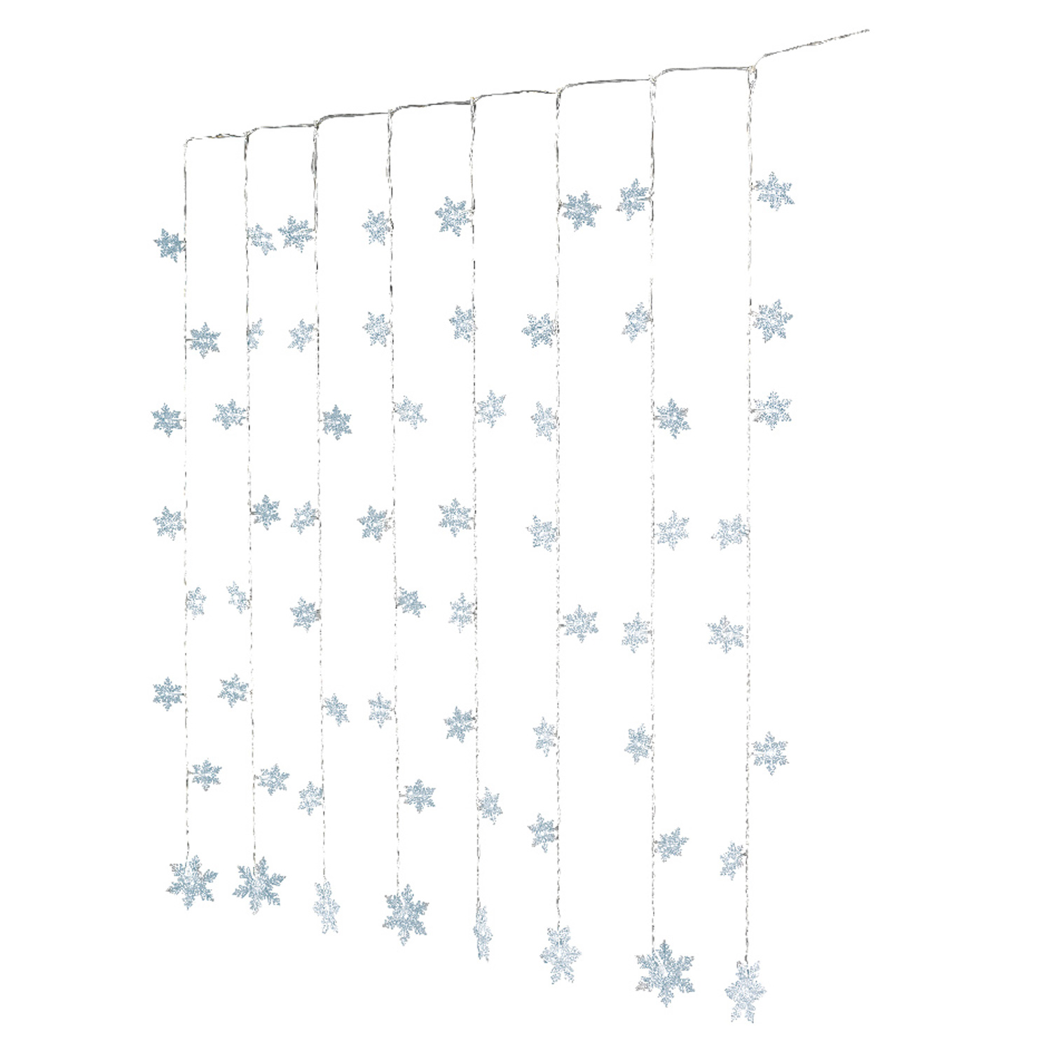 LED Lichtervorhang SCHNEEFLOCKEN - 64 kaltweiße LED - L: 1,2m - H: 1m - Trafo - für Innen - transp.