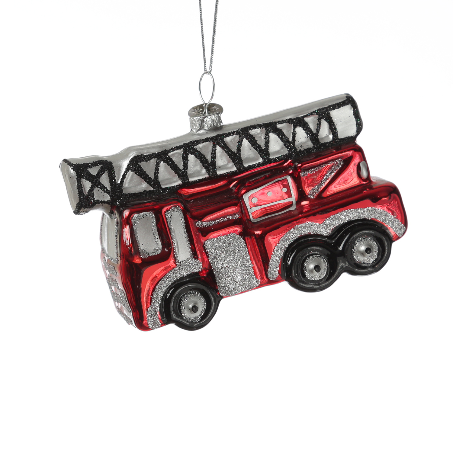 Weihnachtsbaumschmuck Feuerwehrauto - Christbaumschmuck - Glas - L: 11cm - rot